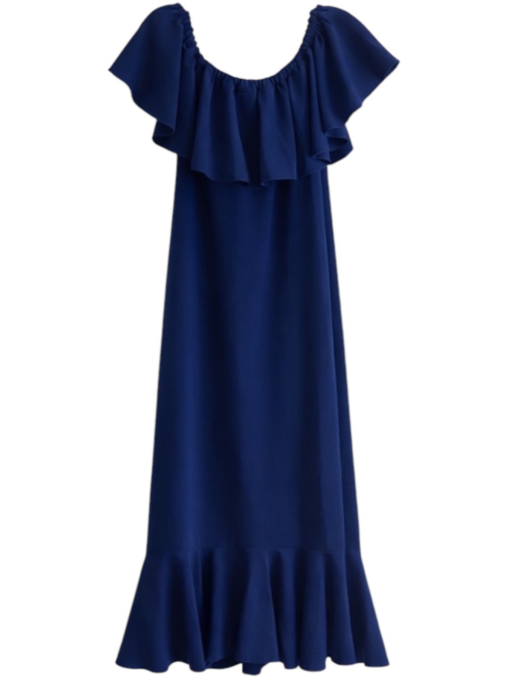 LuLaRoe CiCi Off Shoulder Ruffle Midi Dress Royal Blue NWT Size Large